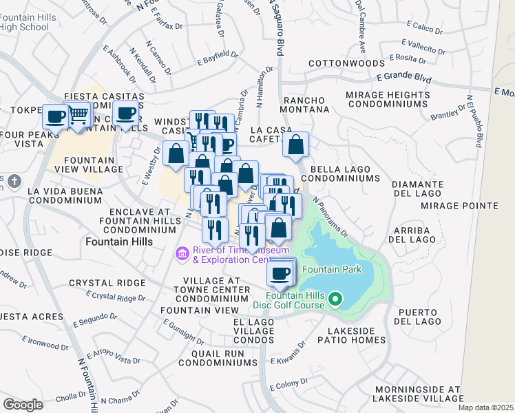 map of restaurants, bars, coffee shops, grocery stores, and more near 16816 E Parkview Ave in Fountain Hills