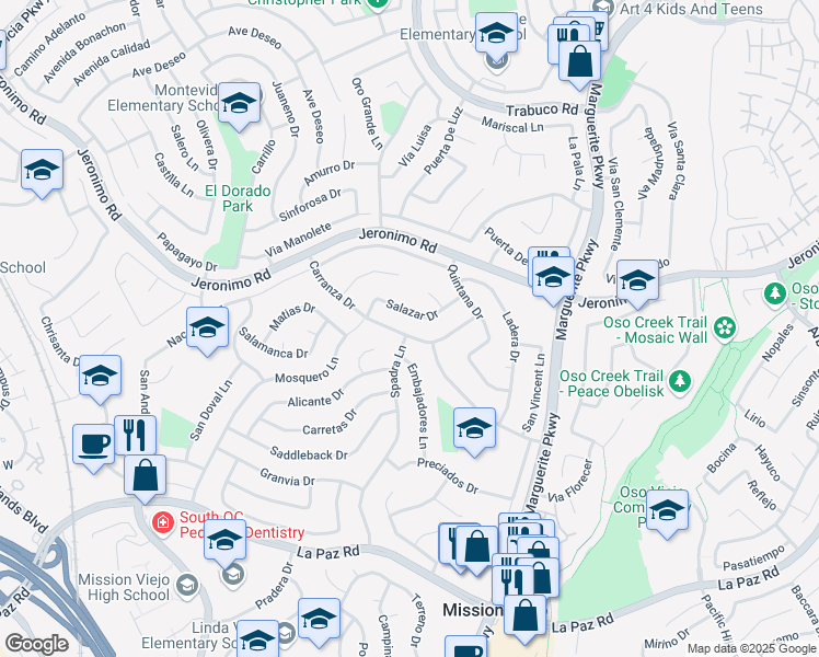 map of restaurants, bars, coffee shops, grocery stores, and more near 26871 Carranza Dr in Mission Viejo