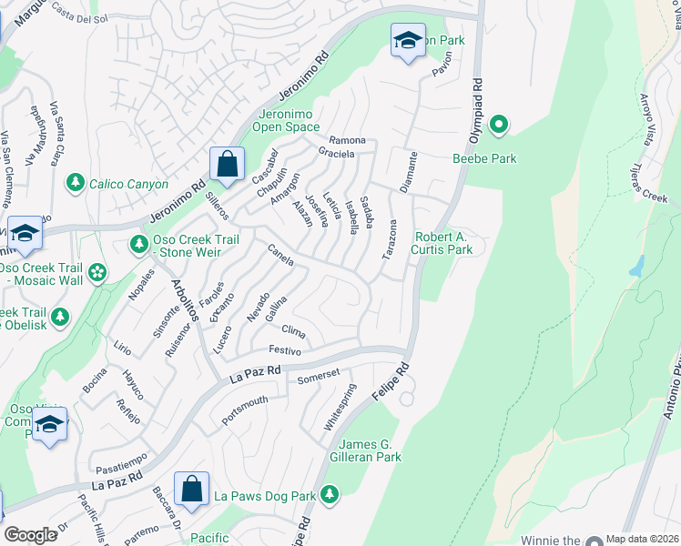map of restaurants, bars, coffee shops, grocery stores, and more near 24722 Sauco in Mission Viejo