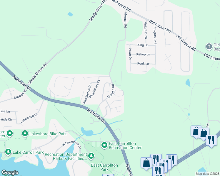 map of restaurants, bars, coffee shops, grocery stores, and more near 106 Terrapin Court in Carrollton