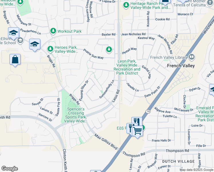 map of restaurants, bars, coffee shops, grocery stores, and more near 35469 Summerholly Lane in Murrieta