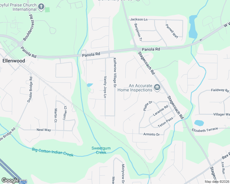 map of restaurants, bars, coffee shops, grocery stores, and more near Katherine Village Drive in Ellenwood