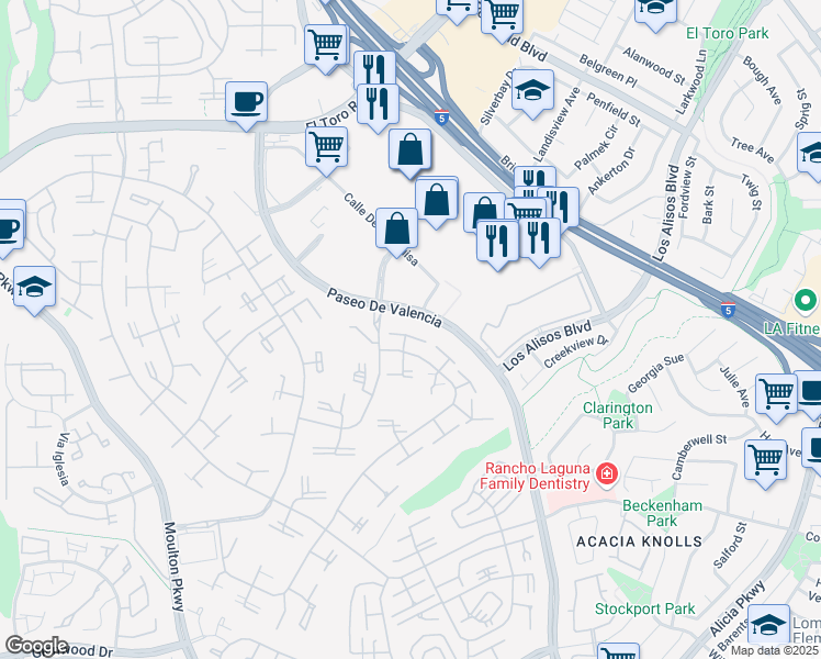 map of restaurants, bars, coffee shops, grocery stores, and more near 140 Avenida Majorca in Laguna Woods