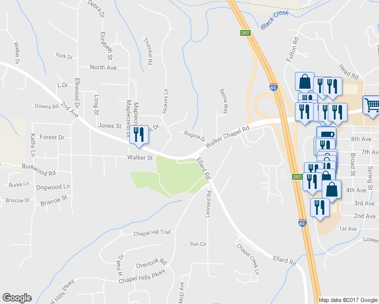 map of restaurants, bars, coffee shops, grocery stores, and more near 2409 Walker Chapel Road in Fultondale