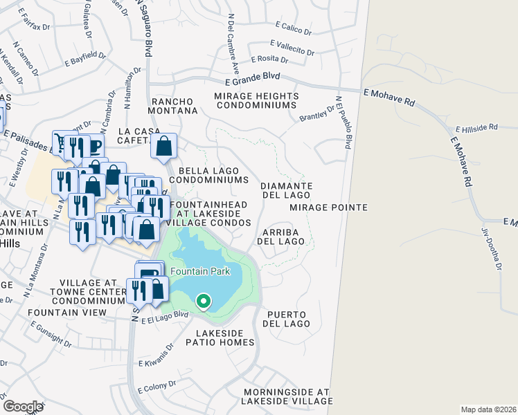 map of restaurants, bars, coffee shops, grocery stores, and more near 13204 Vista Del Lago in Fountain Hills