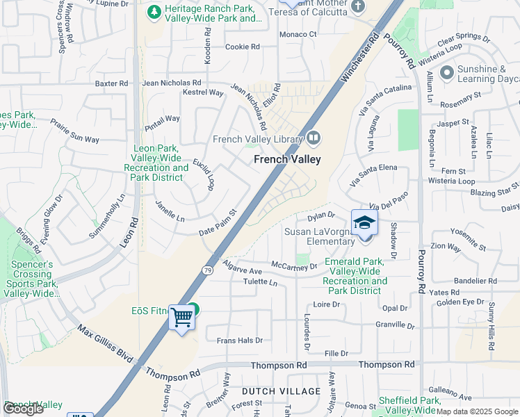map of restaurants, bars, coffee shops, grocery stores, and more near 35475 Marabella Court in Winchester