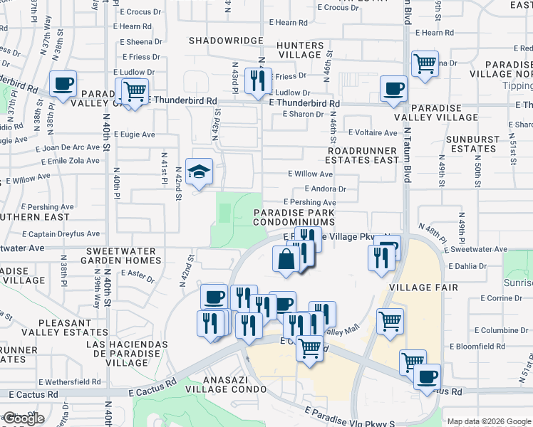 map of restaurants, bars, coffee shops, grocery stores, and more near 13230 North 44th Street in Phoenix