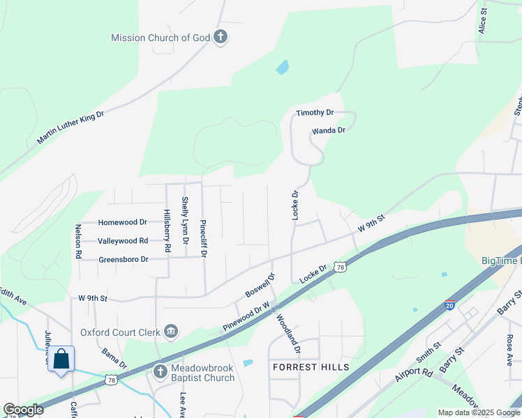 map of restaurants, bars, coffee shops, grocery stores, and more near 913 Allred Street in Oxford