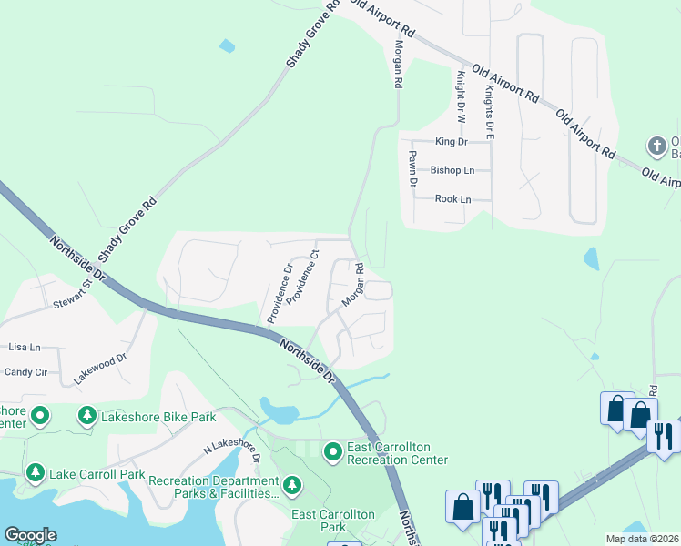 map of restaurants, bars, coffee shops, grocery stores, and more near 106 Terrapin Court in Carrollton