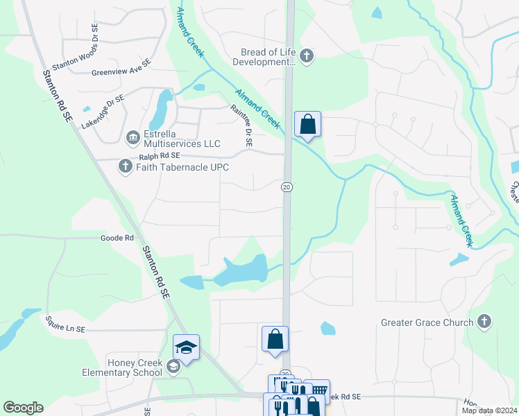 map of restaurants, bars, coffee shops, grocery stores, and more near 900 Carlton Drive Southeast in Conyers