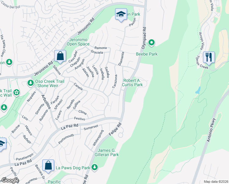 map of restaurants, bars, coffee shops, grocery stores, and more near 28371 Lanuza in Mission Viejo