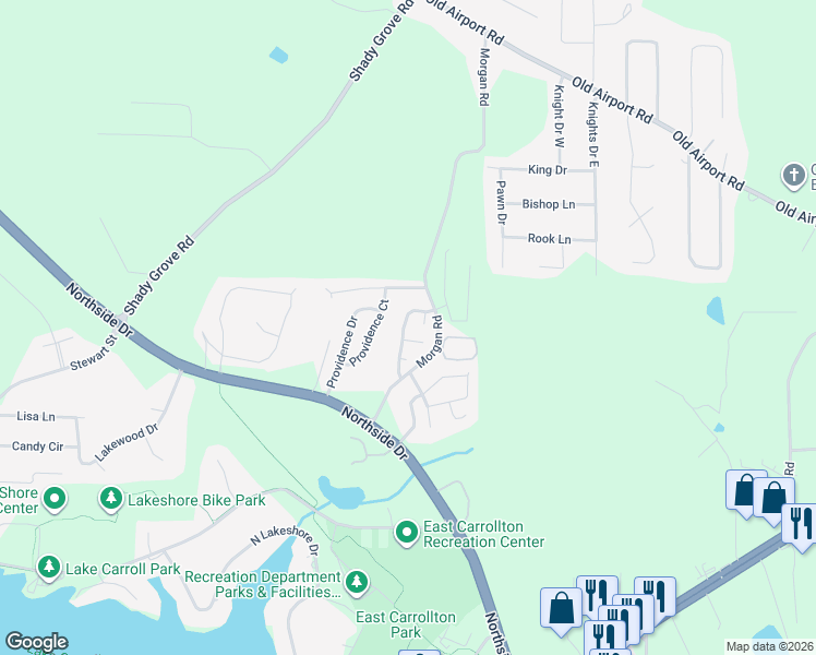 map of restaurants, bars, coffee shops, grocery stores, and more near 309 Turtle Pointe Drive in Carrollton