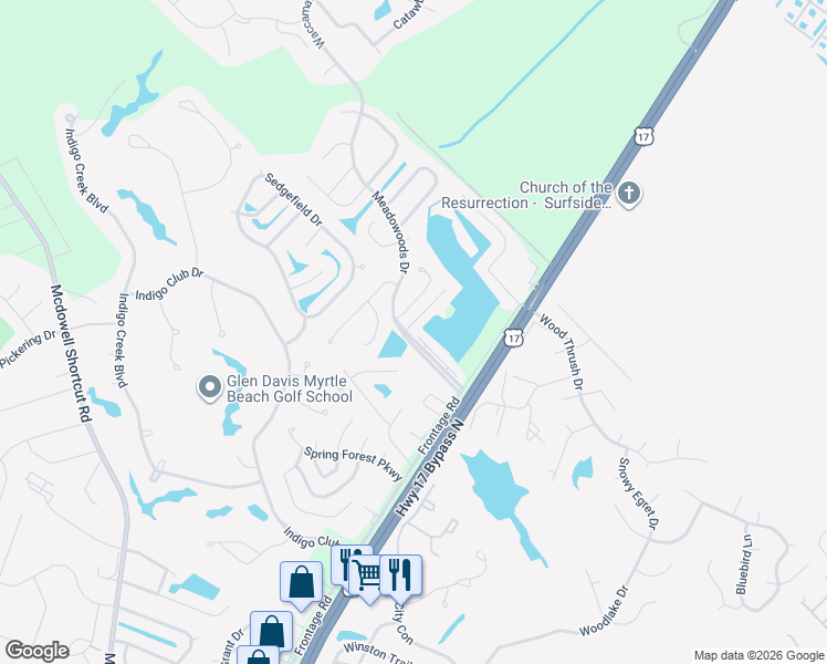 map of restaurants, bars, coffee shops, grocery stores, and more near 9151 Wildwood Place in Murrells Inlet