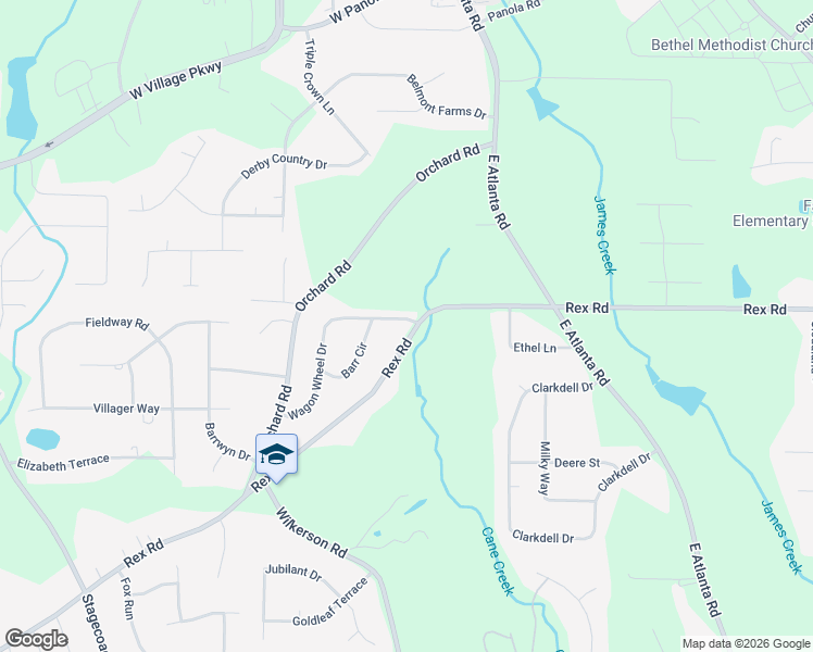 map of restaurants, bars, coffee shops, grocery stores, and more near 4481 Rex Road in Rex