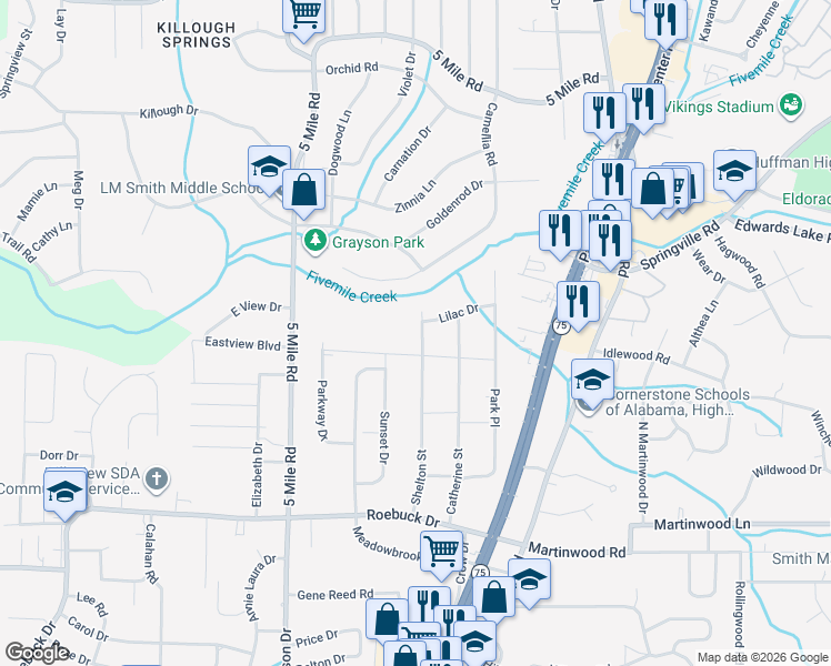 map of restaurants, bars, coffee shops, grocery stores, and more near 1008 Shelton Street in Birmingham