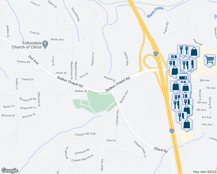map of restaurants, bars, coffee shops, grocery stores, and more near 2405 Walker Chapel Road in Coalburg