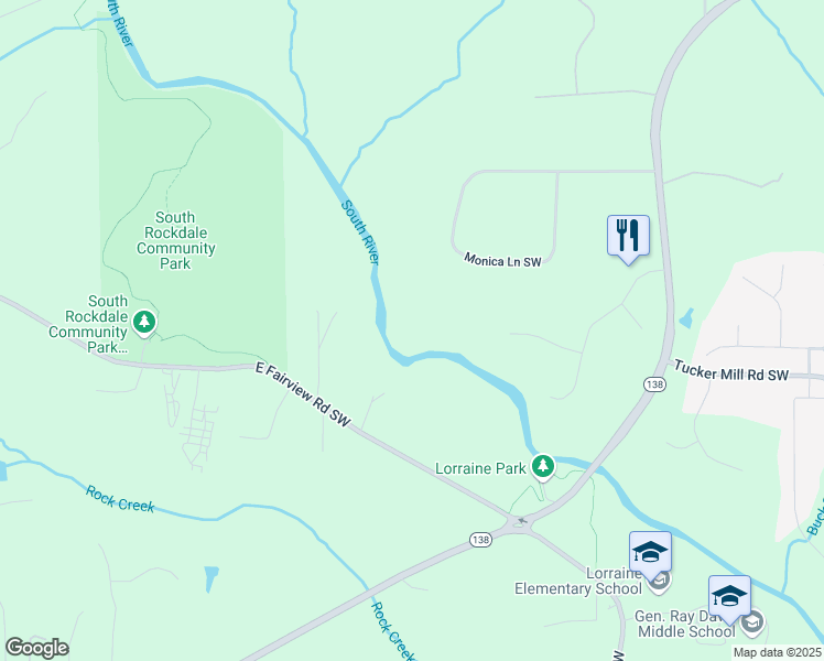 map of restaurants, bars, coffee shops, grocery stores, and more near 3212 Woodhaven Court Southwest in Conyers