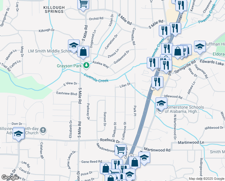 map of restaurants, bars, coffee shops, grocery stores, and more near 1004 Shelton Street in Birmingham