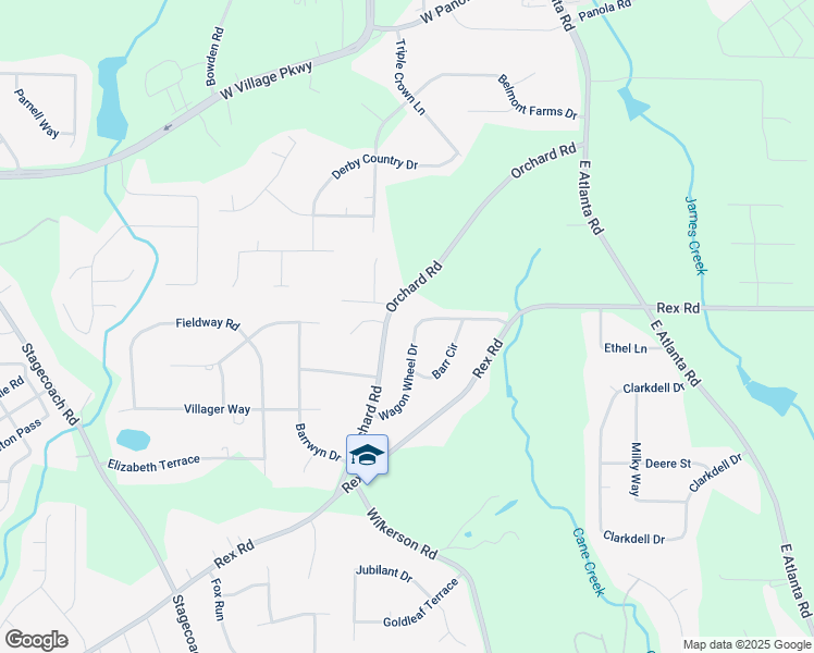 map of restaurants, bars, coffee shops, grocery stores, and more near 140 Wagon Wheel Drive in Rex