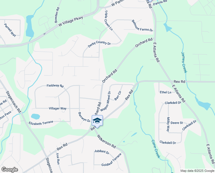 map of restaurants, bars, coffee shops, grocery stores, and more near 140 Wagon Wheel Drive in Rex