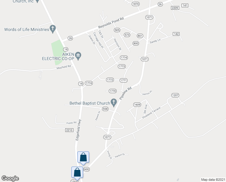 map of restaurants, bars, coffee shops, grocery stores, and more near 5 Camp Marie Drive in Aiken
