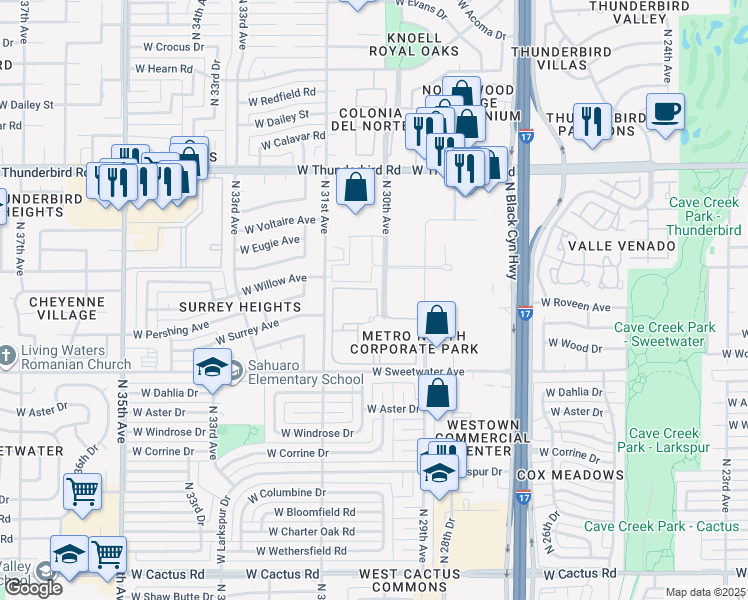 map of restaurants, bars, coffee shops, grocery stores, and more near 2 North 30th Avenue in Phoenix