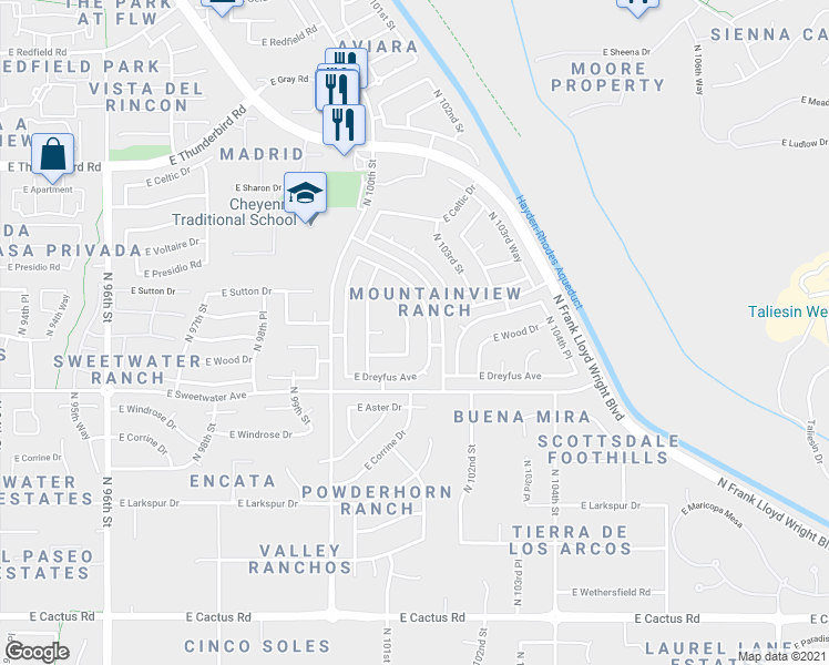 map of restaurants, bars, coffee shops, grocery stores, and more near 13198 North 101st Place in Scottsdale