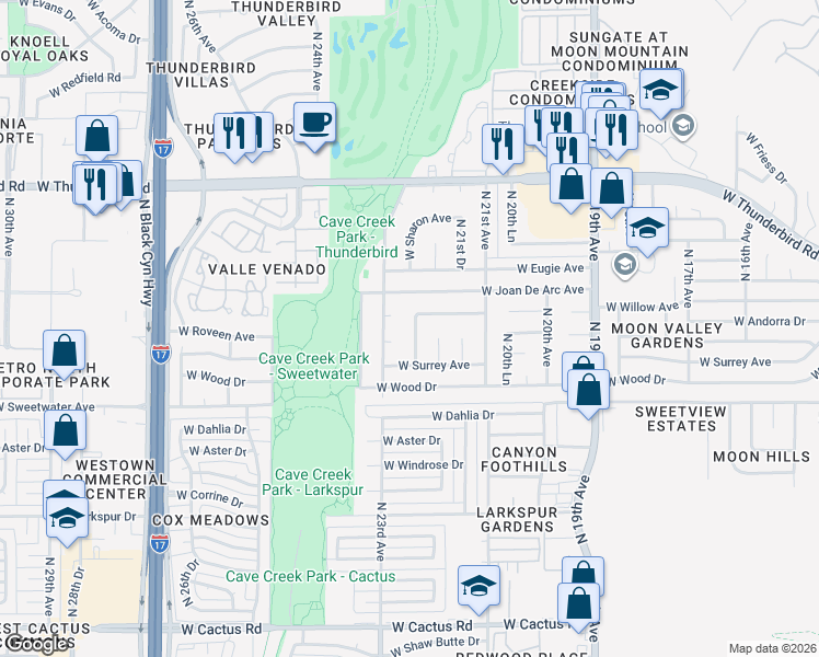 map of restaurants, bars, coffee shops, grocery stores, and more near 13144 North 22nd Avenue in Phoenix