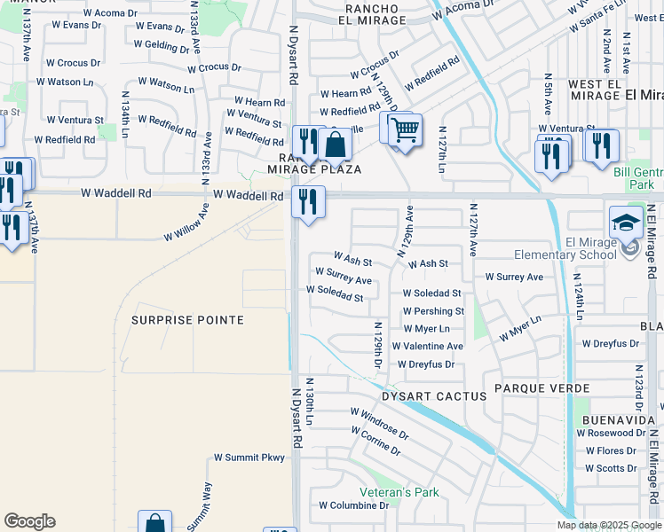 map of restaurants, bars, coffee shops, grocery stores, and more near 12938 West Surrey Avenue in El Mirage