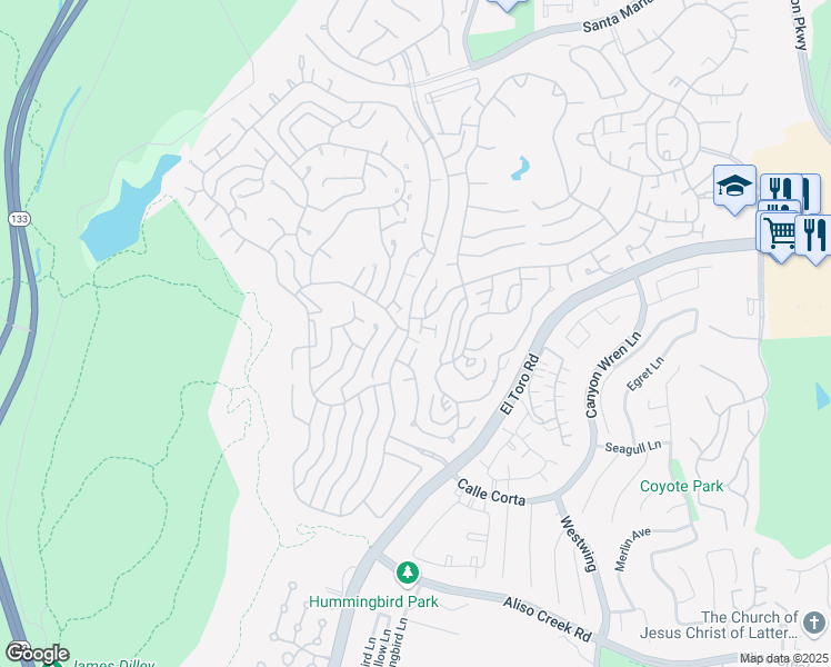 map of restaurants, bars, coffee shops, grocery stores, and more near 3314 San Amadeo in Laguna Woods