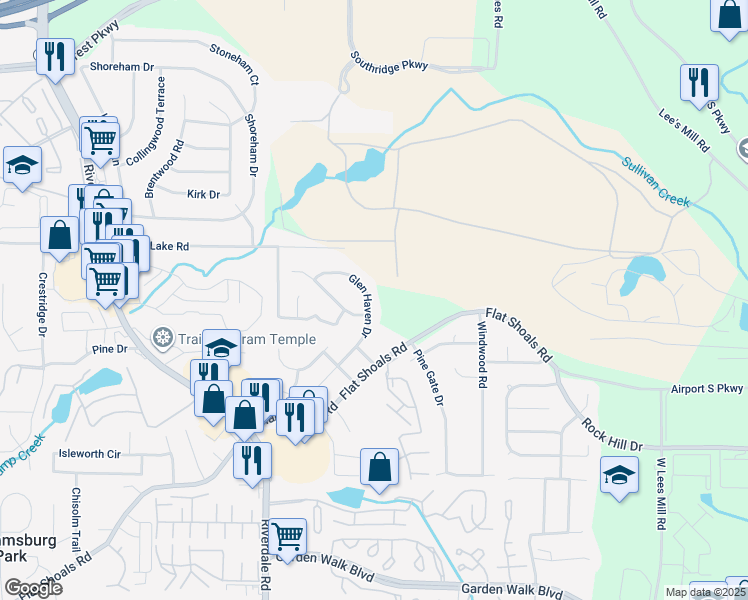 map of restaurants, bars, coffee shops, grocery stores, and more near 5472 Glen Haven Drive in Atlanta