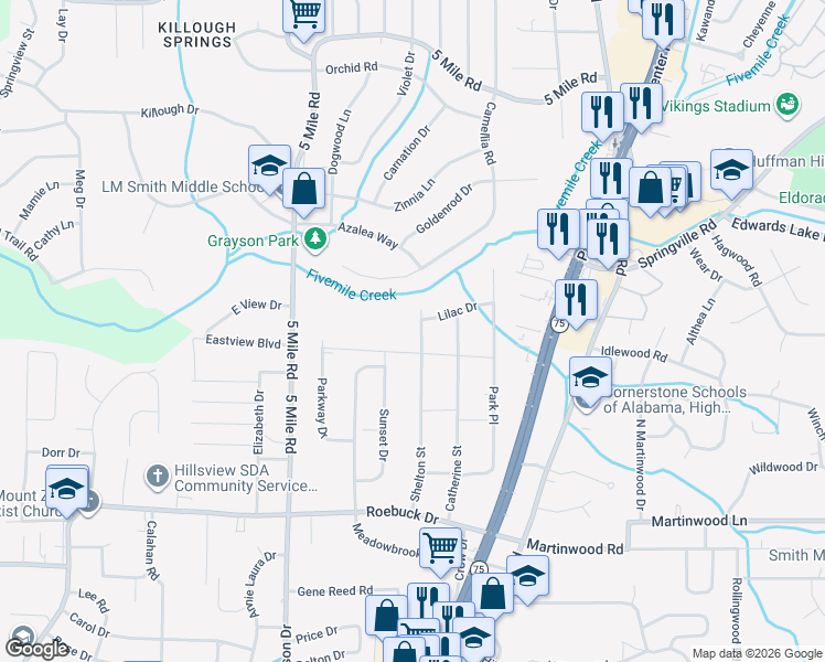 map of restaurants, bars, coffee shops, grocery stores, and more near 1004 Shelton Street in Birmingham