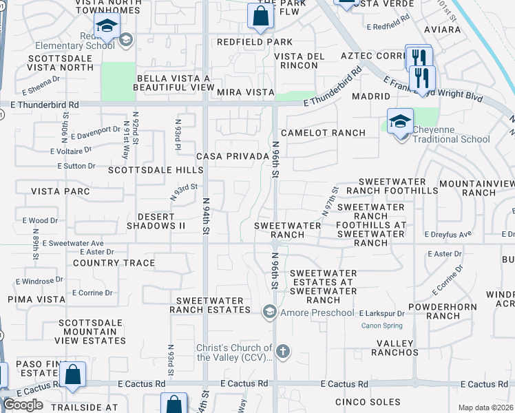 map of restaurants, bars, coffee shops, grocery stores, and more near 9526 East Wood Drive in Scottsdale