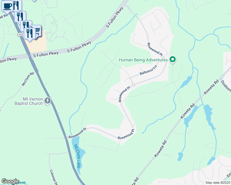 map of restaurants, bars, coffee shops, grocery stores, and more near 406 Oakwell Court in Fairburn