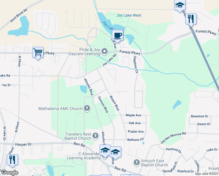 map of restaurants, bars, coffee shops, grocery stores, and more near 5454 Bryant Boulevard in Morrow