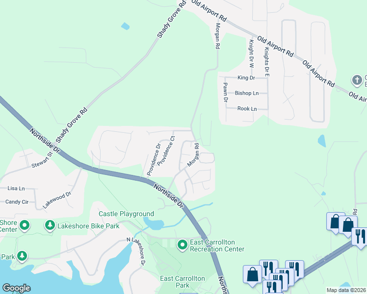 map of restaurants, bars, coffee shops, grocery stores, and more near 106 Terrapin Court in Carrollton