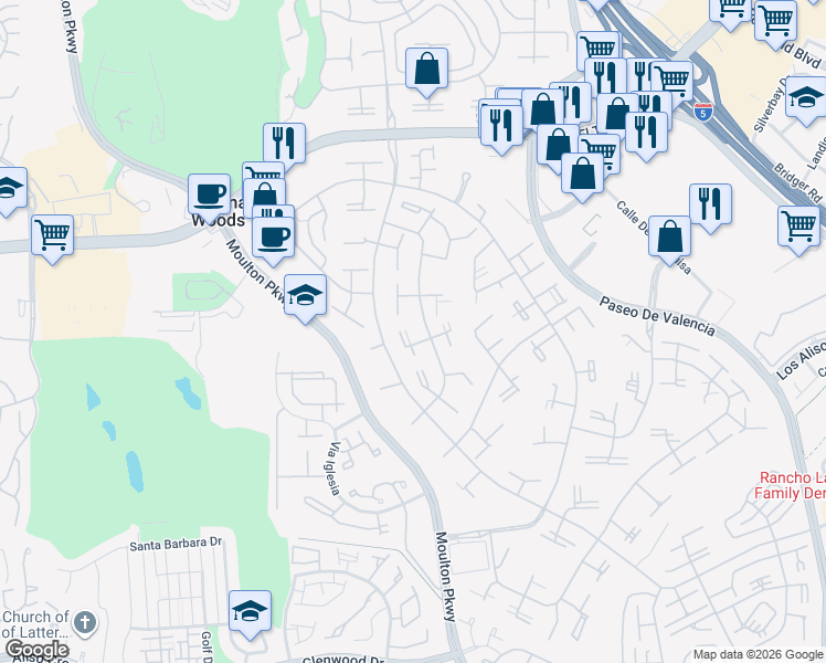 map of restaurants, bars, coffee shops, grocery stores, and more near 360 Avenida Castilla in Laguna Woods