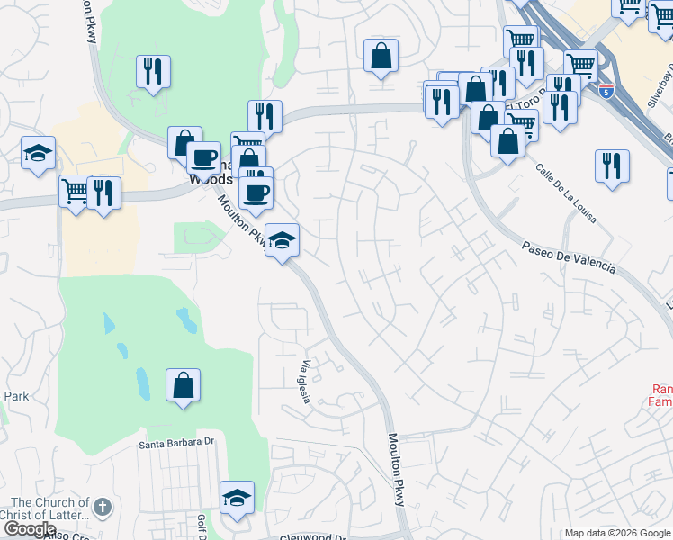 map of restaurants, bars, coffee shops, grocery stores, and more near 331 Avenida Sevilla in Laguna Woods