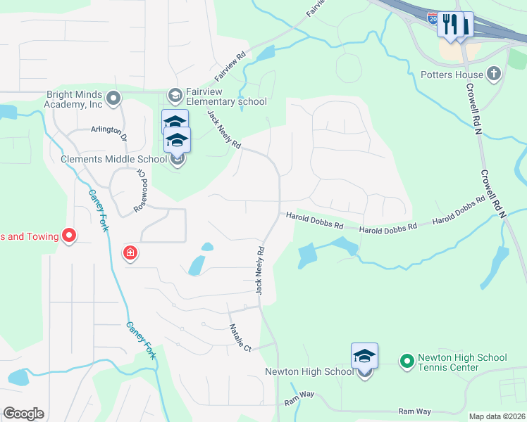 map of restaurants, bars, coffee shops, grocery stores, and more near 320 Jack Neely Road in Covington