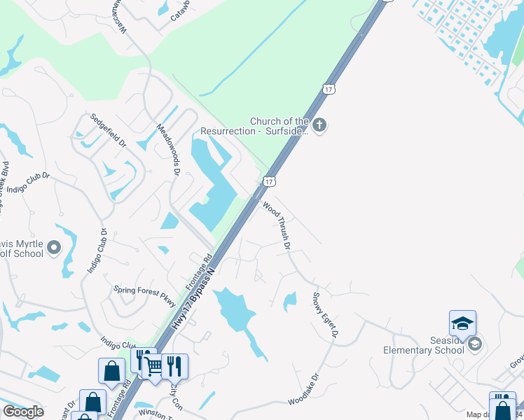 map of restaurants, bars, coffee shops, grocery stores, and more near 4301 Sweetwater Cove in Murrells Inlet