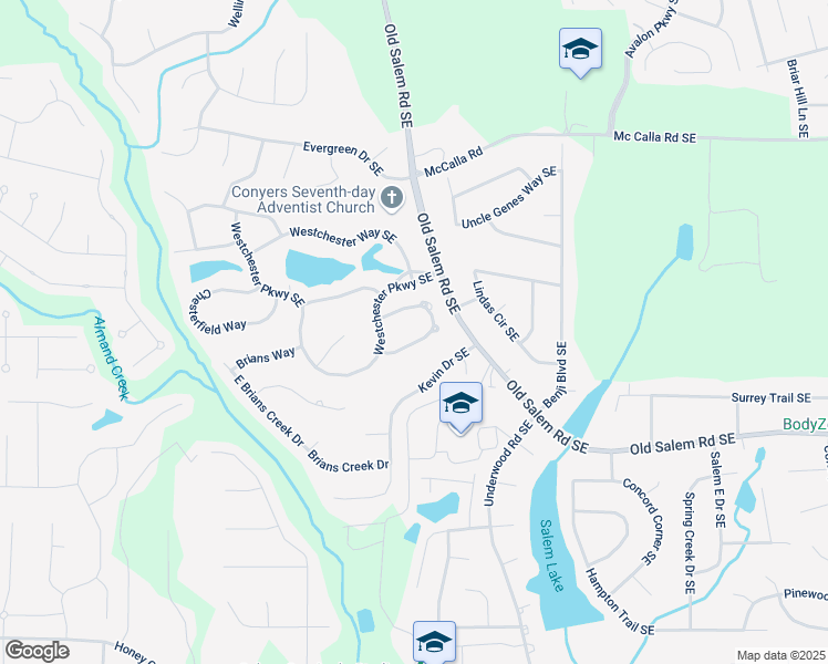 map of restaurants, bars, coffee shops, grocery stores, and more near 2712 Whitecrest Circle Southeast in Conyers