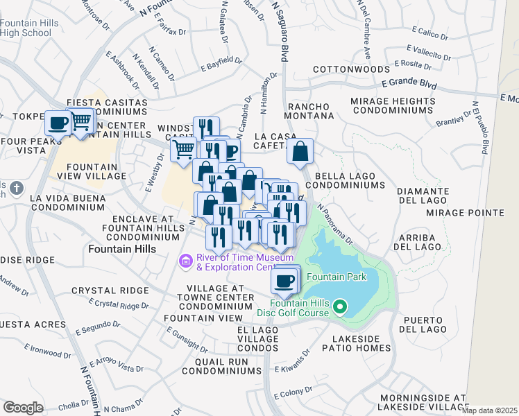 map of restaurants, bars, coffee shops, grocery stores, and more near 16816 East Parkview Avenue in Fountain Hills