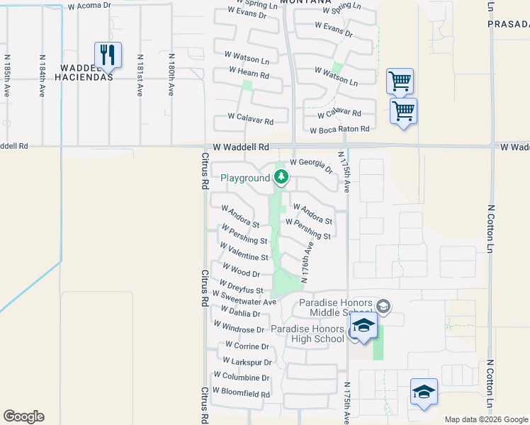 map of restaurants, bars, coffee shops, grocery stores, and more near 13398 North 177th Drive in Surprise