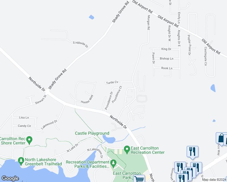 map of restaurants, bars, coffee shops, grocery stores, and more near 217 Providence Drive in Carrollton