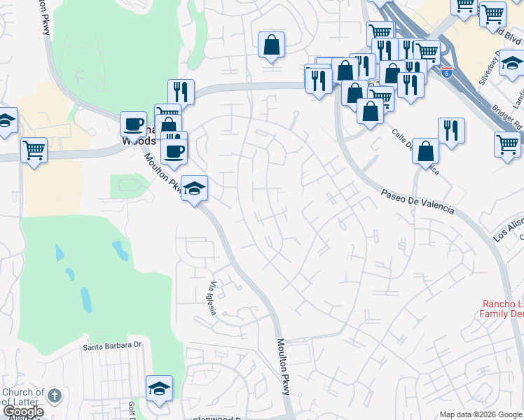 map of restaurants, bars, coffee shops, grocery stores, and more near 358 Avenida Castilla in Laguna Woods