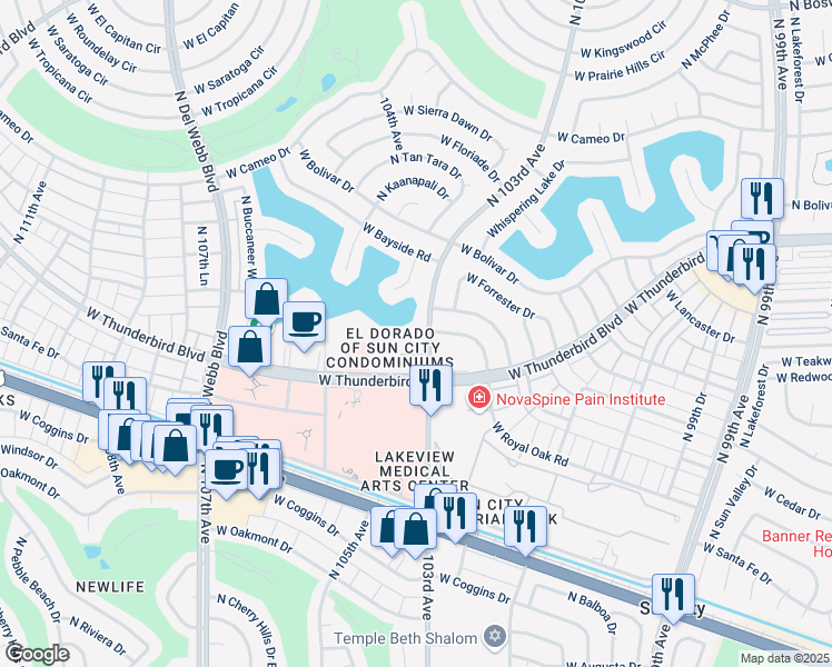 map of restaurants, bars, coffee shops, grocery stores, and more near 10211 West Royal Oak Road in Sun City