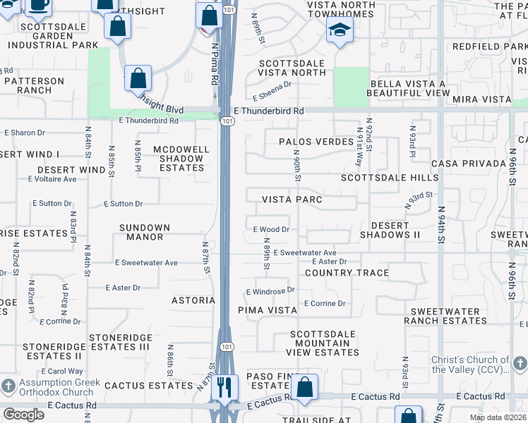 map of restaurants, bars, coffee shops, grocery stores, and more near 8887 East Surrey Avenue in Scottsdale