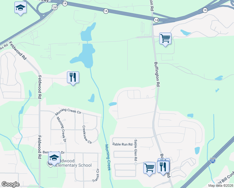 map of restaurants, bars, coffee shops, grocery stores, and more near 5476 Bluegrass Drive in Atlanta