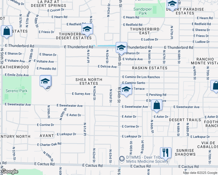 map of restaurants, bars, coffee shops, grocery stores, and more near 13044 North 63rd Street in Scottsdale