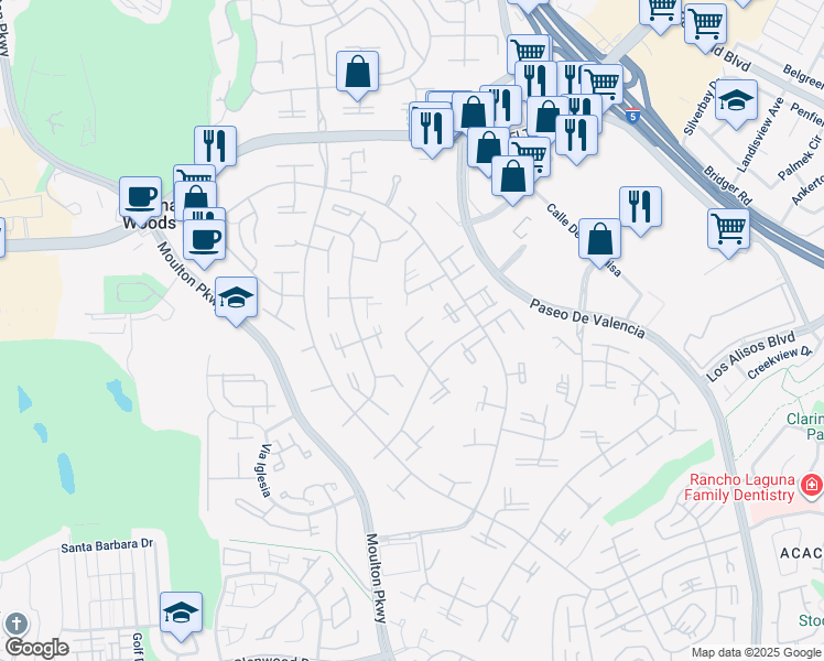 map of restaurants, bars, coffee shops, grocery stores, and more near 395 Avenida Castilla in Laguna Woods
